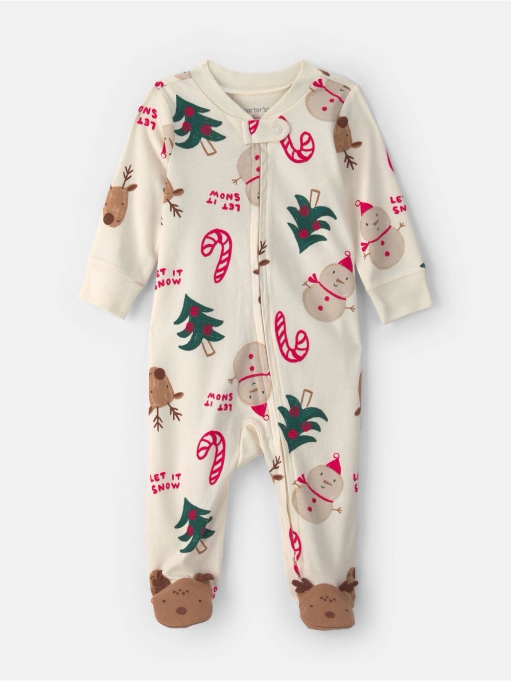 Baby Christmas Icon 100% Cotton 2-Way Zip Sleep & Play Pajamas - Cream 6m